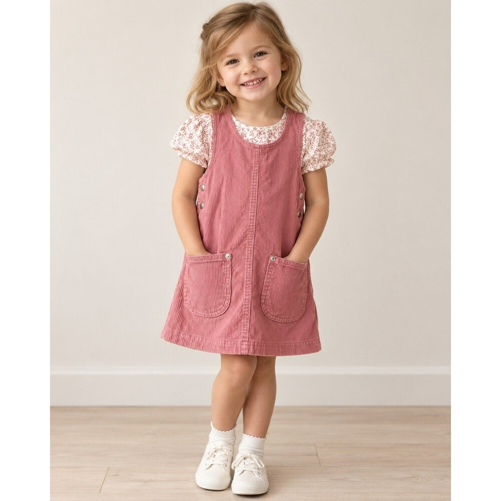 GAP Kids Pink Corduroy Jumper Dress Floral Tee 2 Piece XS 3-4 NWOT - Picture 2 of 14